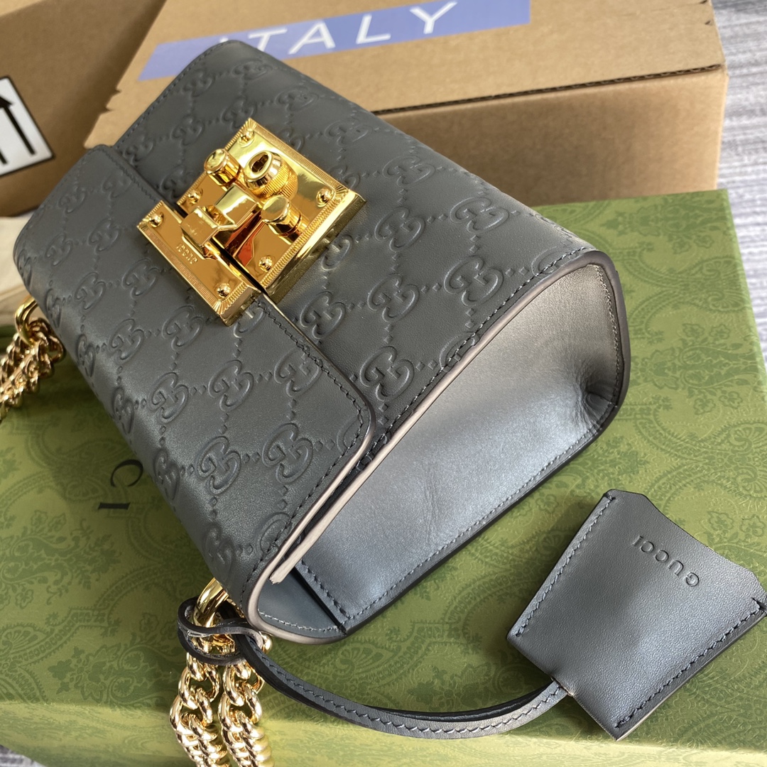 Gucci Padlock Small GG Gray Leather Shoulder Bag 409487 